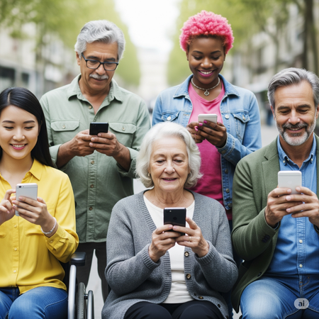 Pessoas diversas segurando seu próprio telefone
